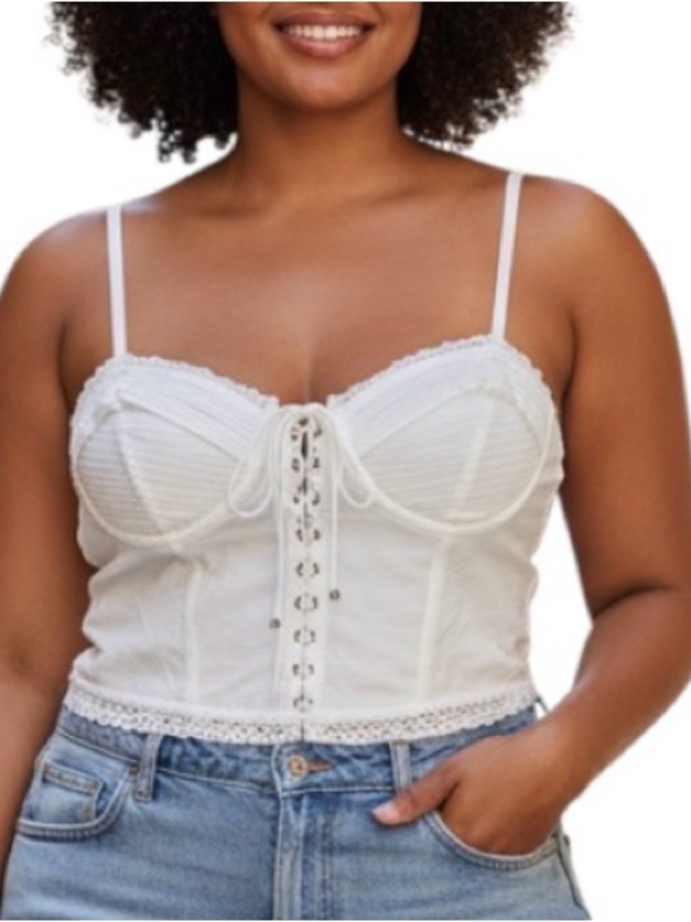 Forever 21 Women’s White Lace-Up Bustier Crop Top Size Large